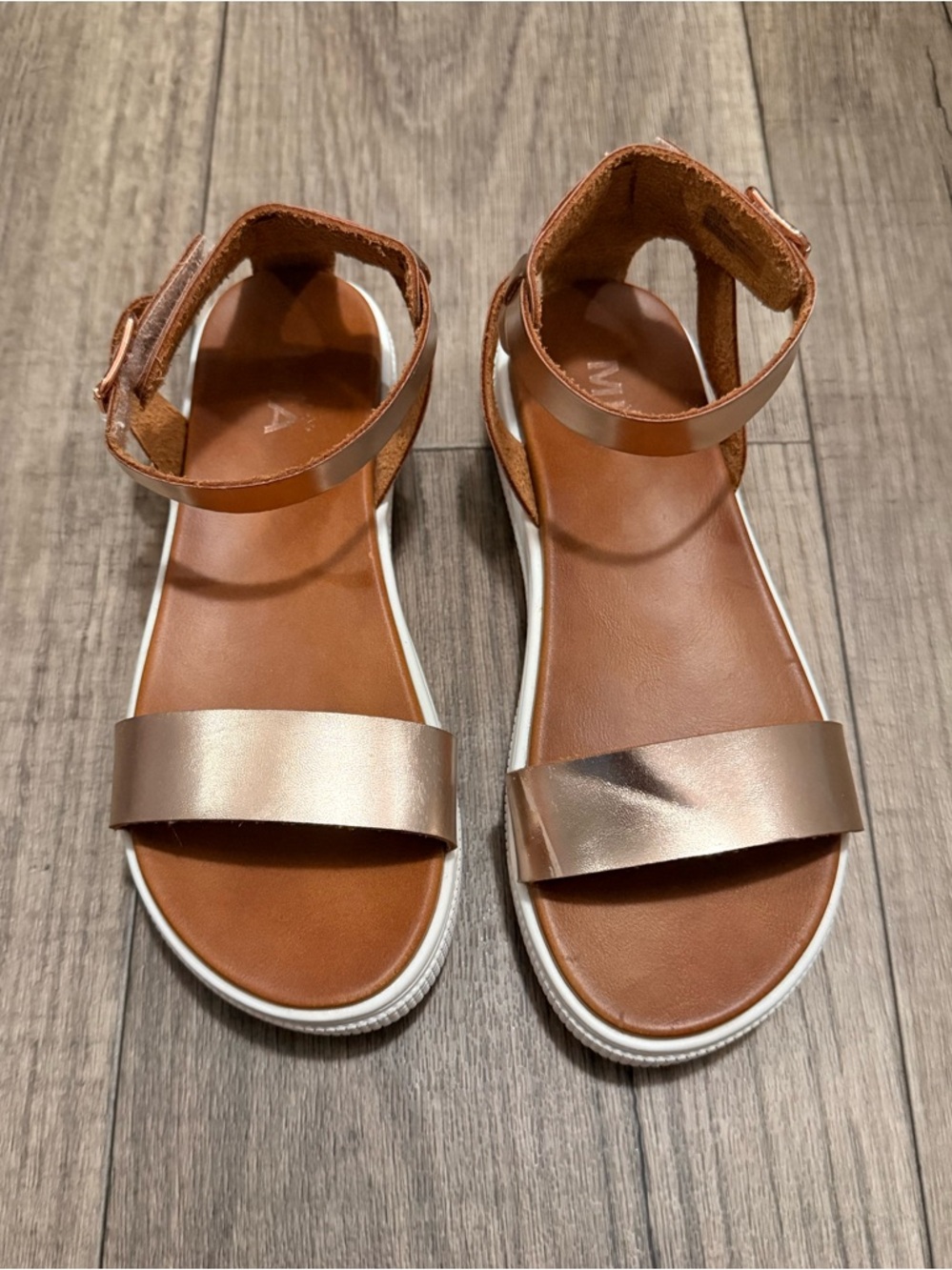 MIA Girls Rose Gold and Brown Ankle Strap Sandals